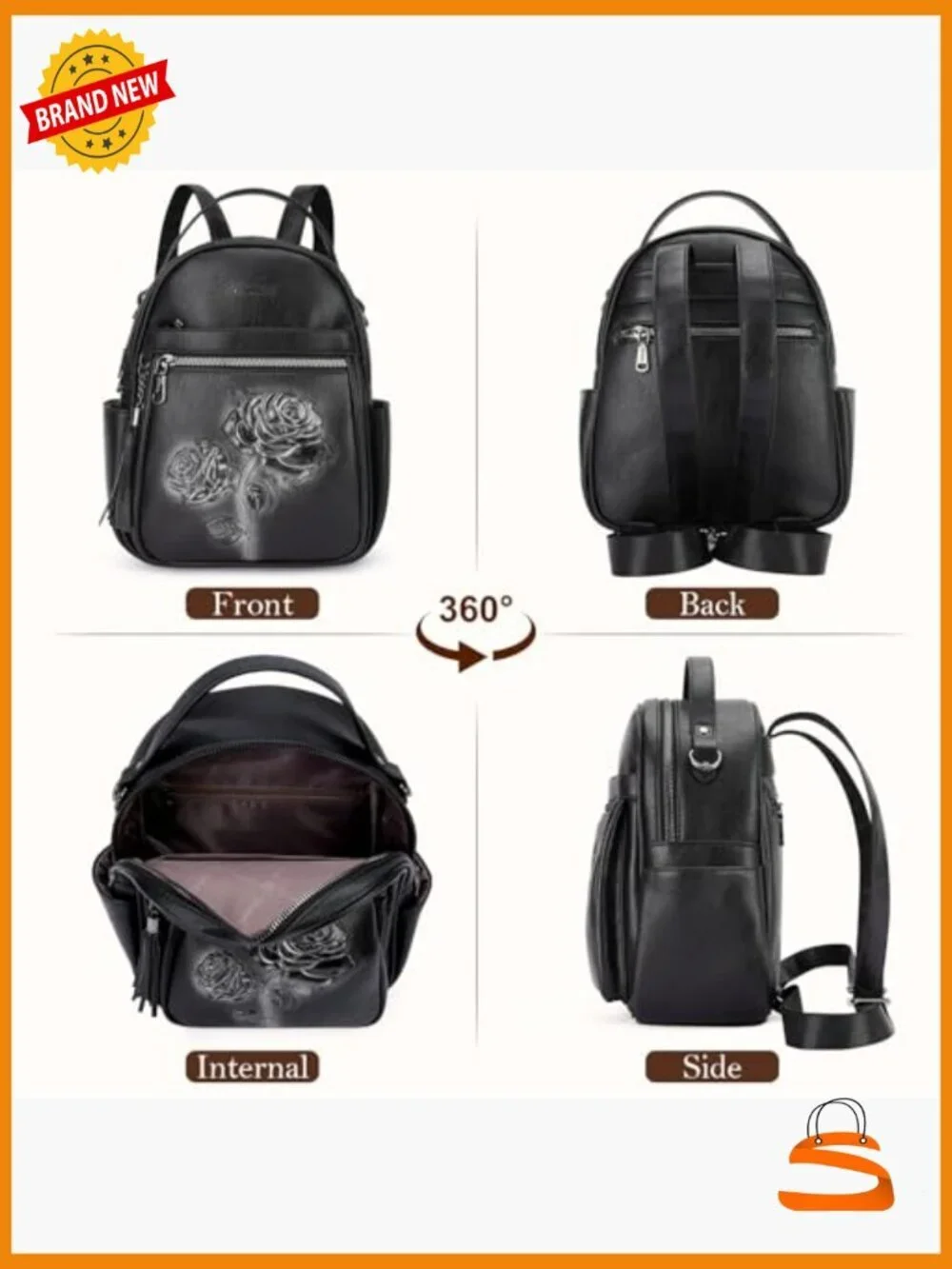 Women's Embossed Leather Mini Backpack Purse Travel Daypack Shoulder Handbag
